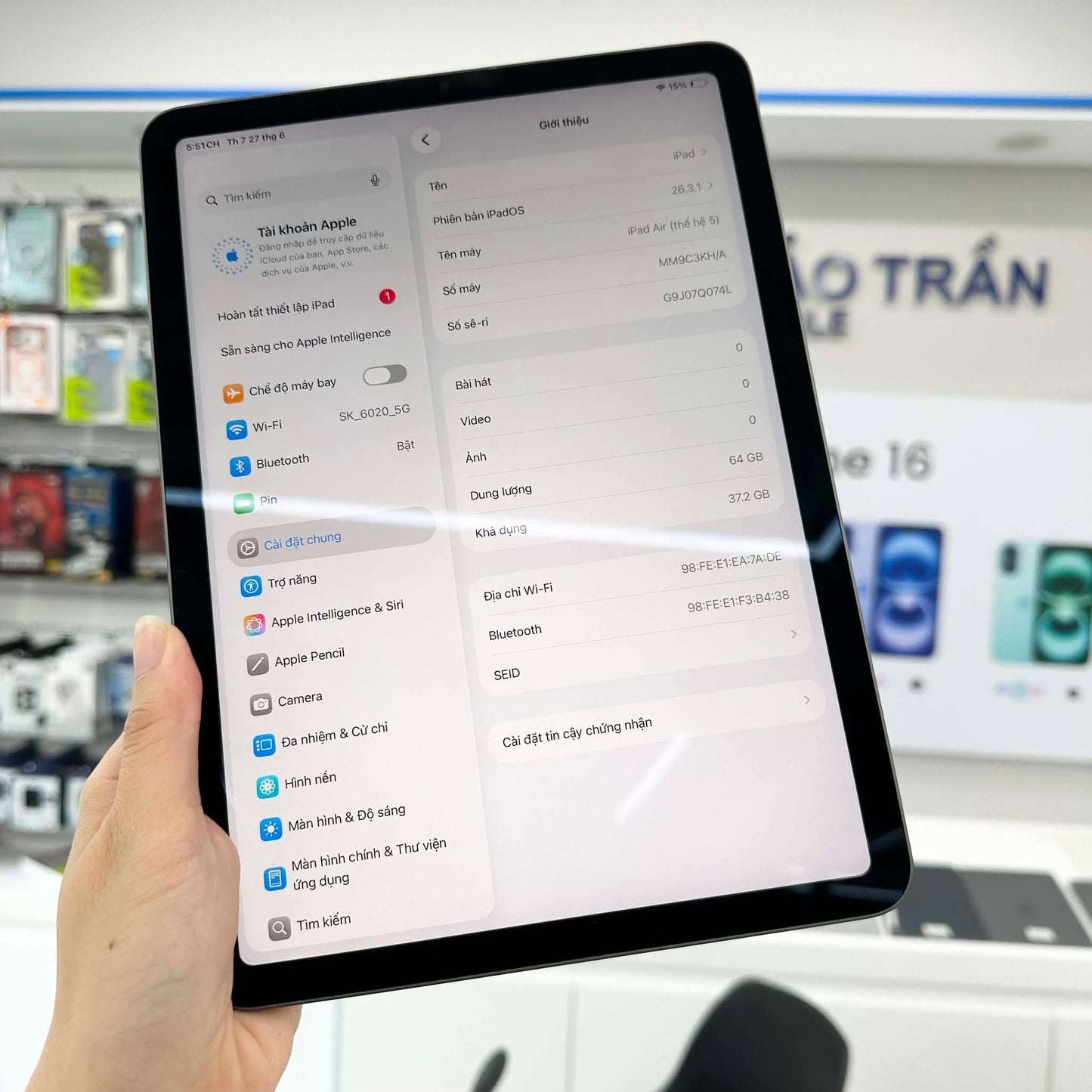 Ipad Air 5 64gb Màu Xám - Pin 84% - Q074L A-*