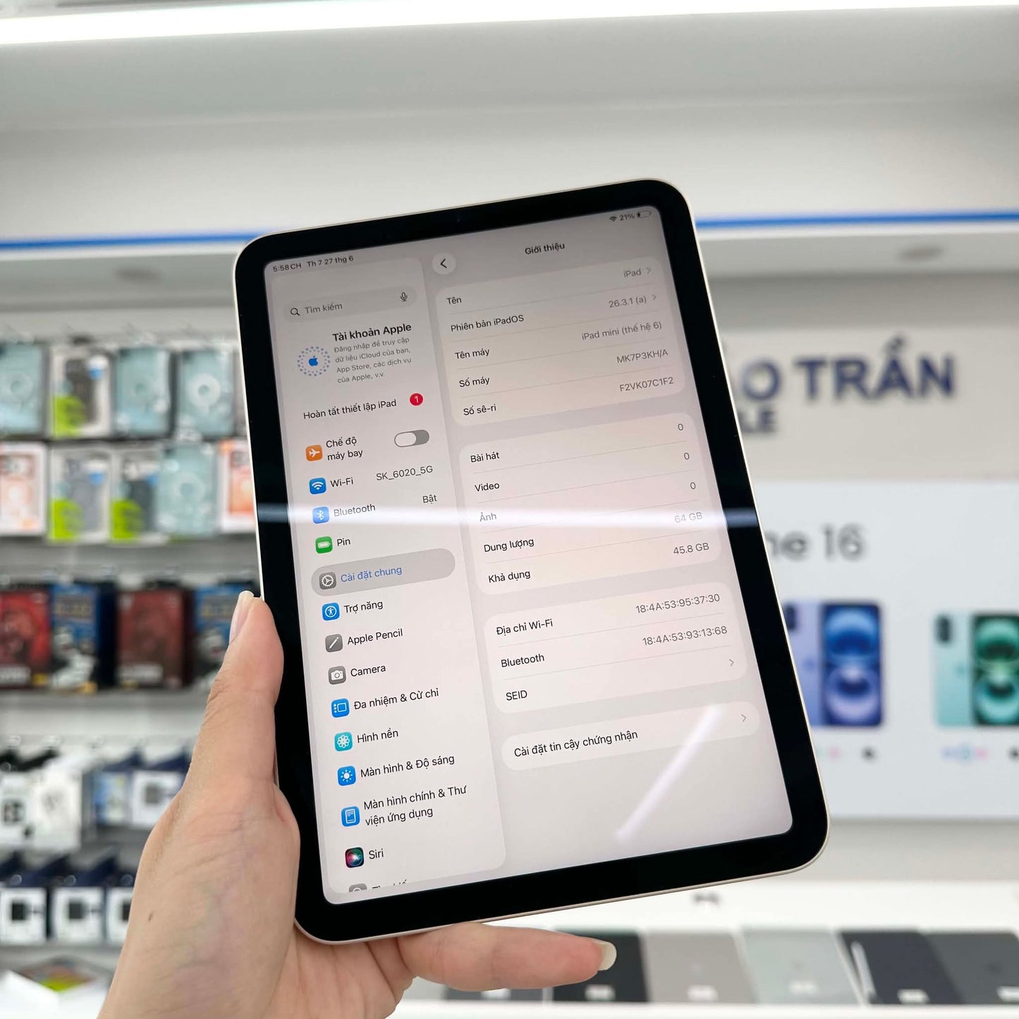 IPad Mini 6 bản 64GB Màu Starlight - Pin 90% - 7C1F2