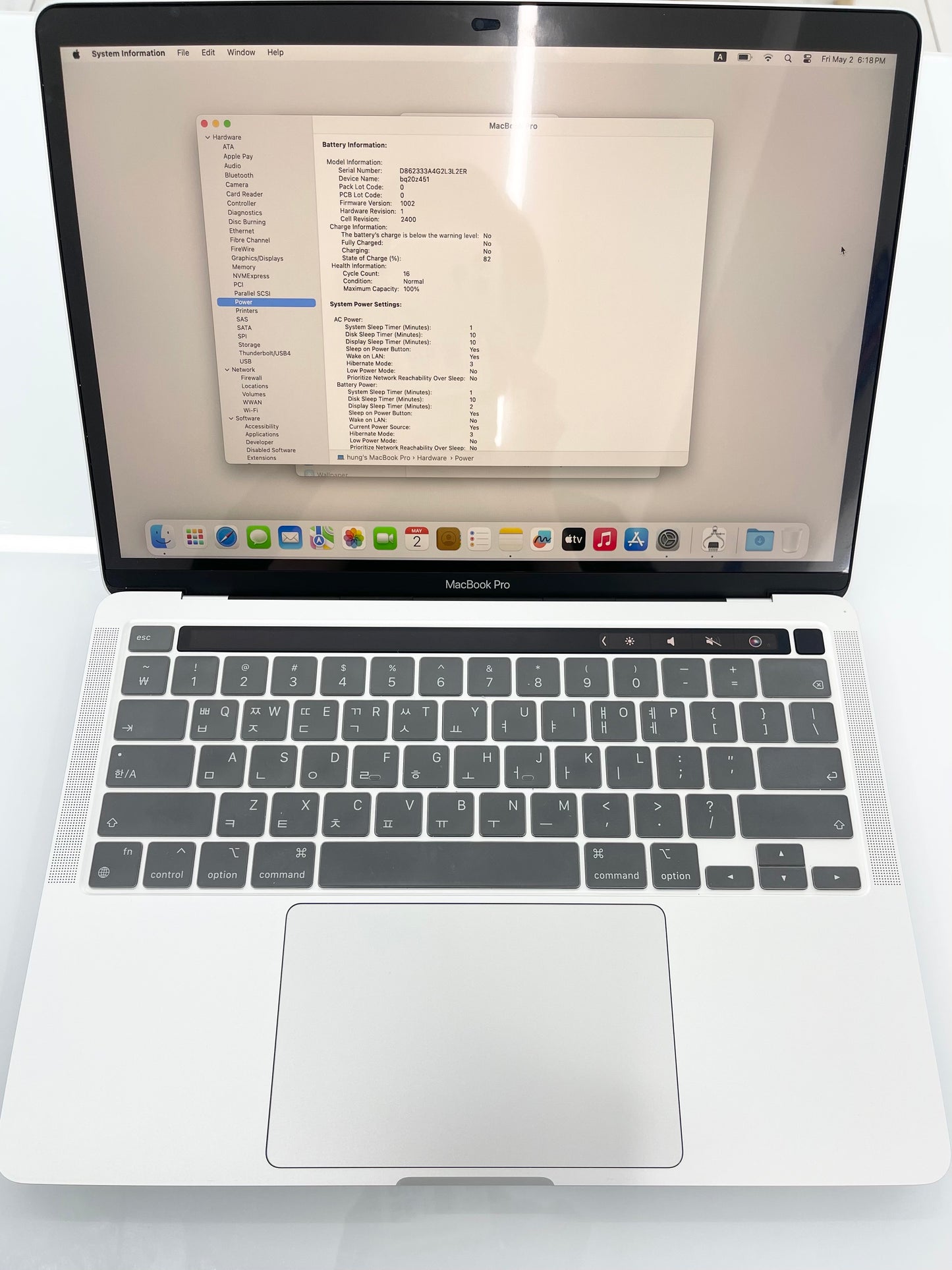 MacBook Pro M2 bản 8/256 màu Bạc - Pin 100% sạc 16L - YNW9K