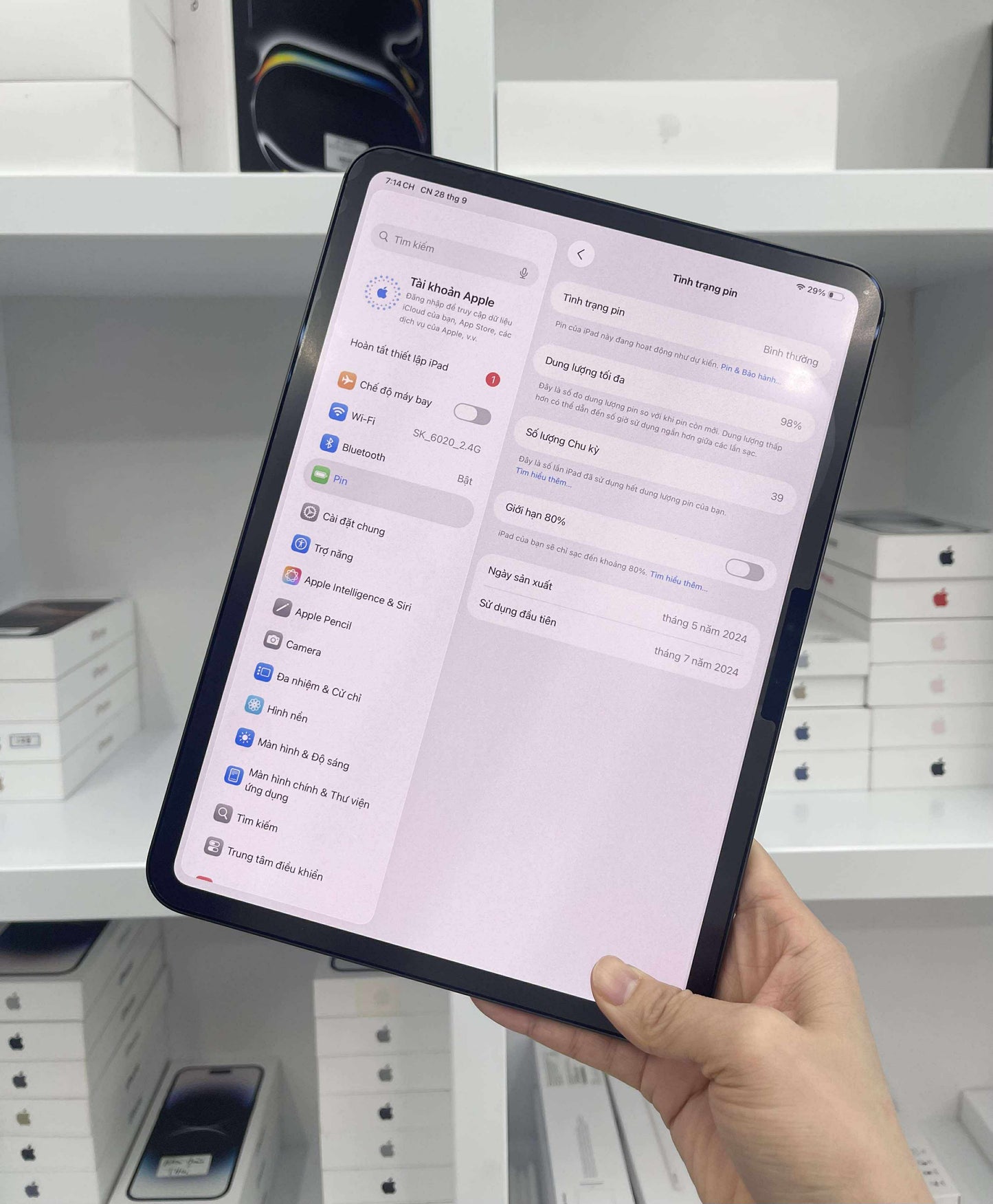 IPad Pro M4 bản 256GB Màu xám - Pin 98% - 63CFV