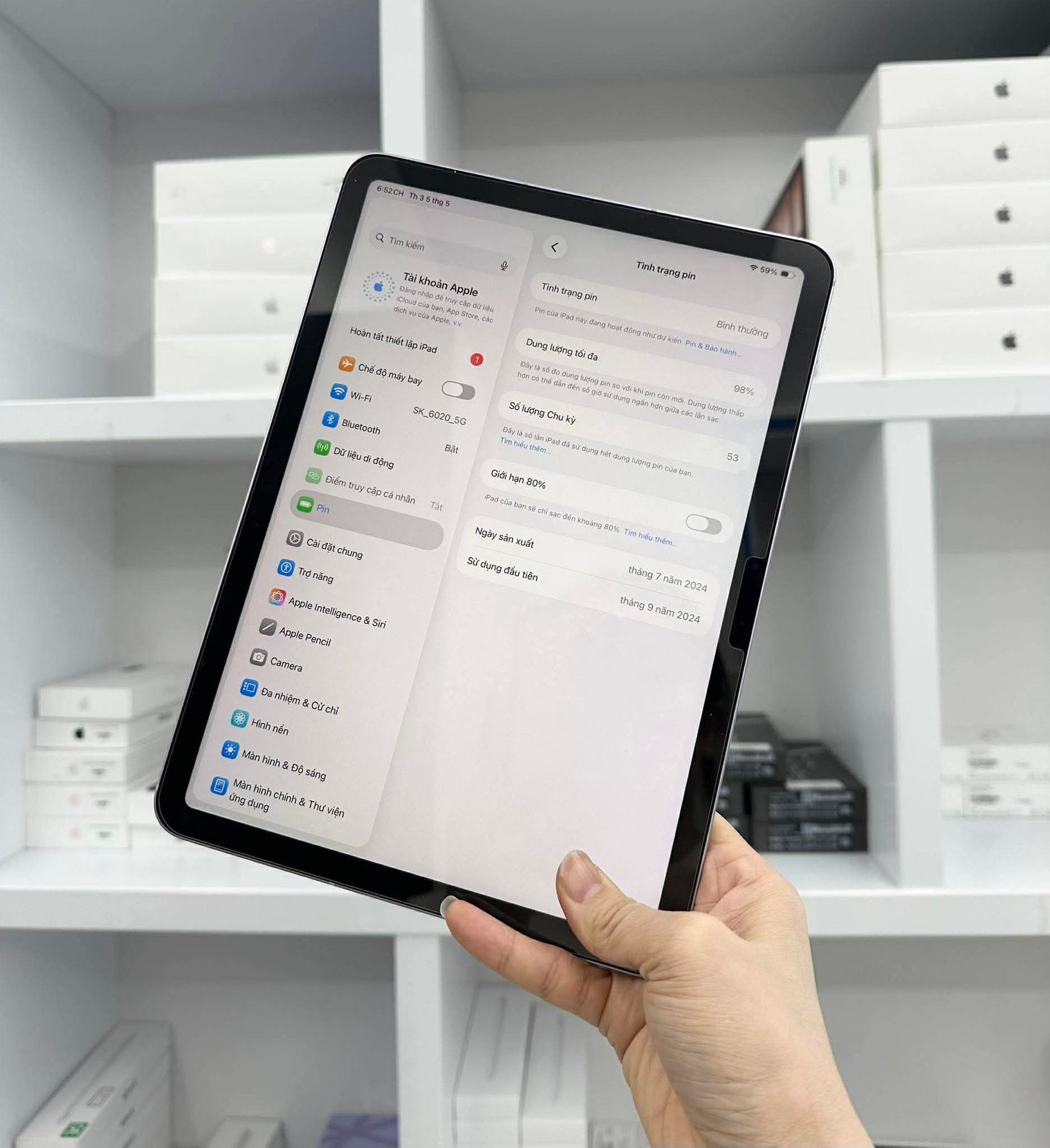 IPad Air 6 bản 128gb Màu Tím - Pin 98% - 7RX7L A-*