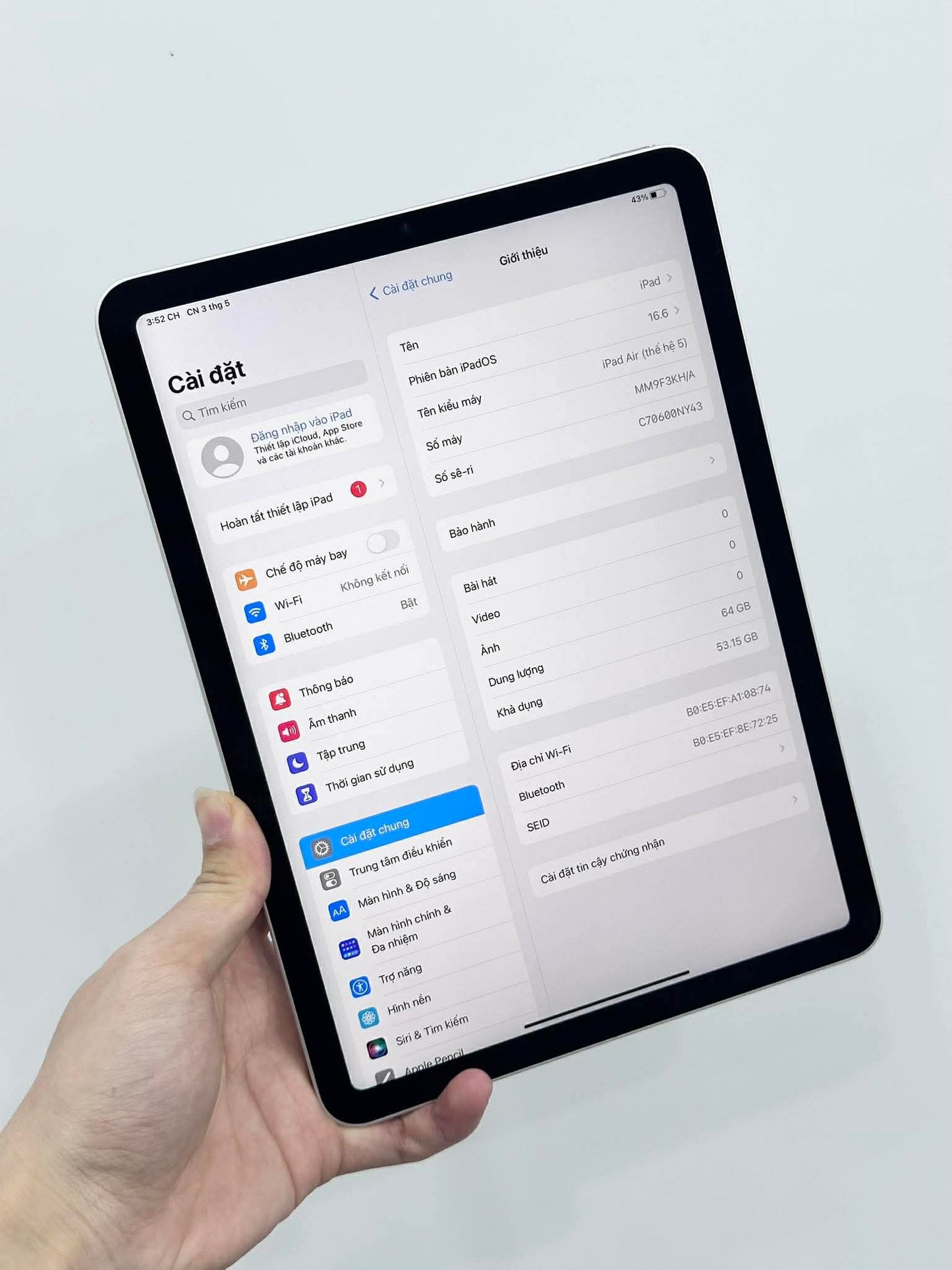 Ipad Air 5 64gb Màu Starlight - Pin 100% sạc 25 lần- 0NY43