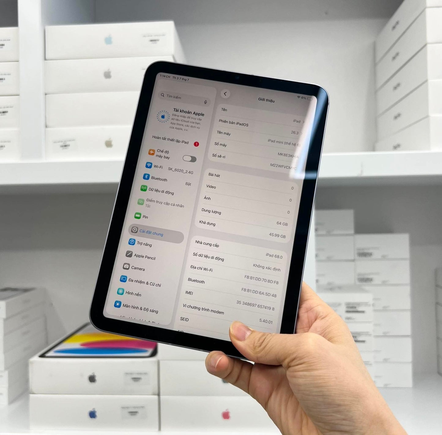 IPad Mini 6 bản 64gb Màu Tím Ban Sim - Pin 86% - VCMYC - A-*