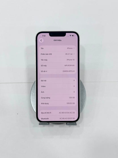 IPhone 14 bản 128gb Màu trắng - Pin 91% -13881 Teku