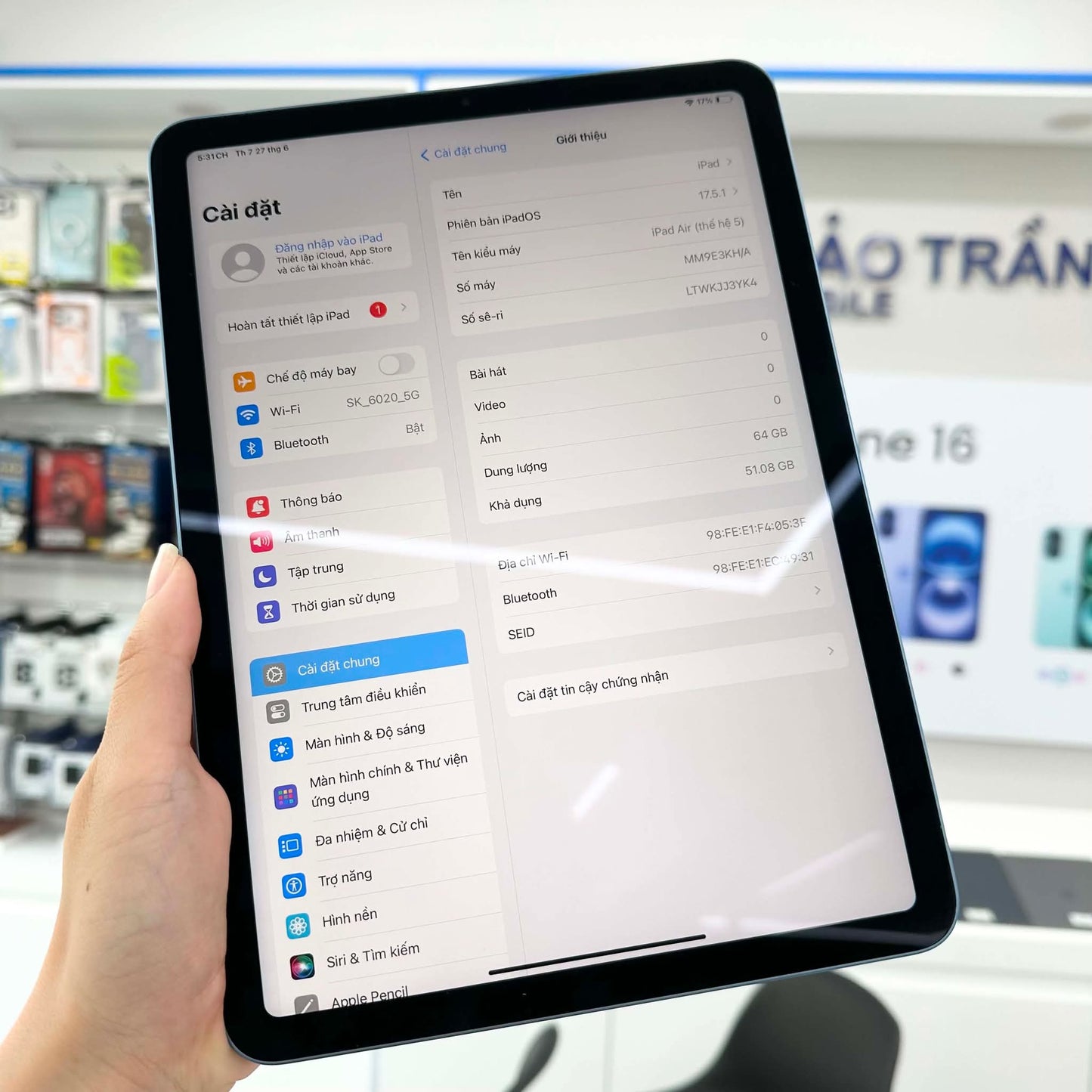 Ipad Air 5 64gb Màu Blue - Pin 92% - J3YK4