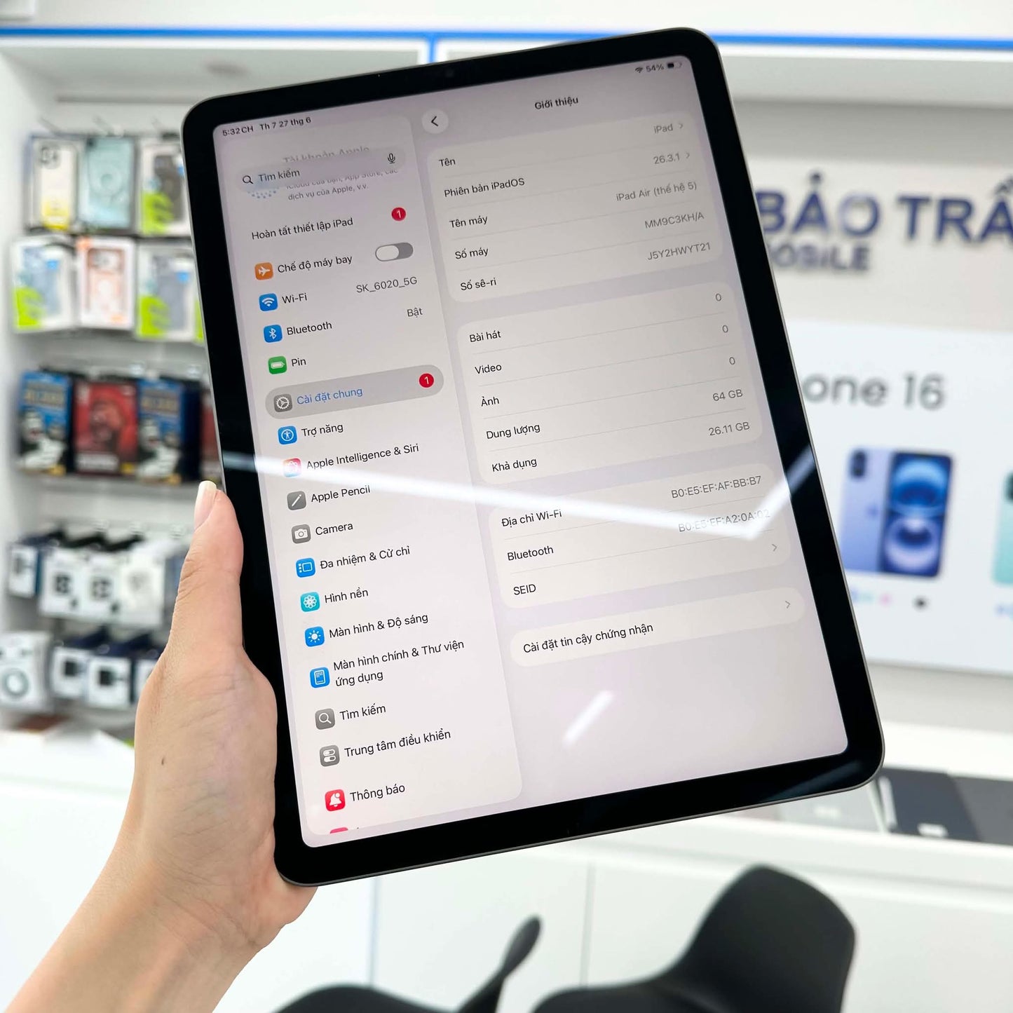 Ipad Air 5 64gb Màu Xám - Pin 85% - WYT21