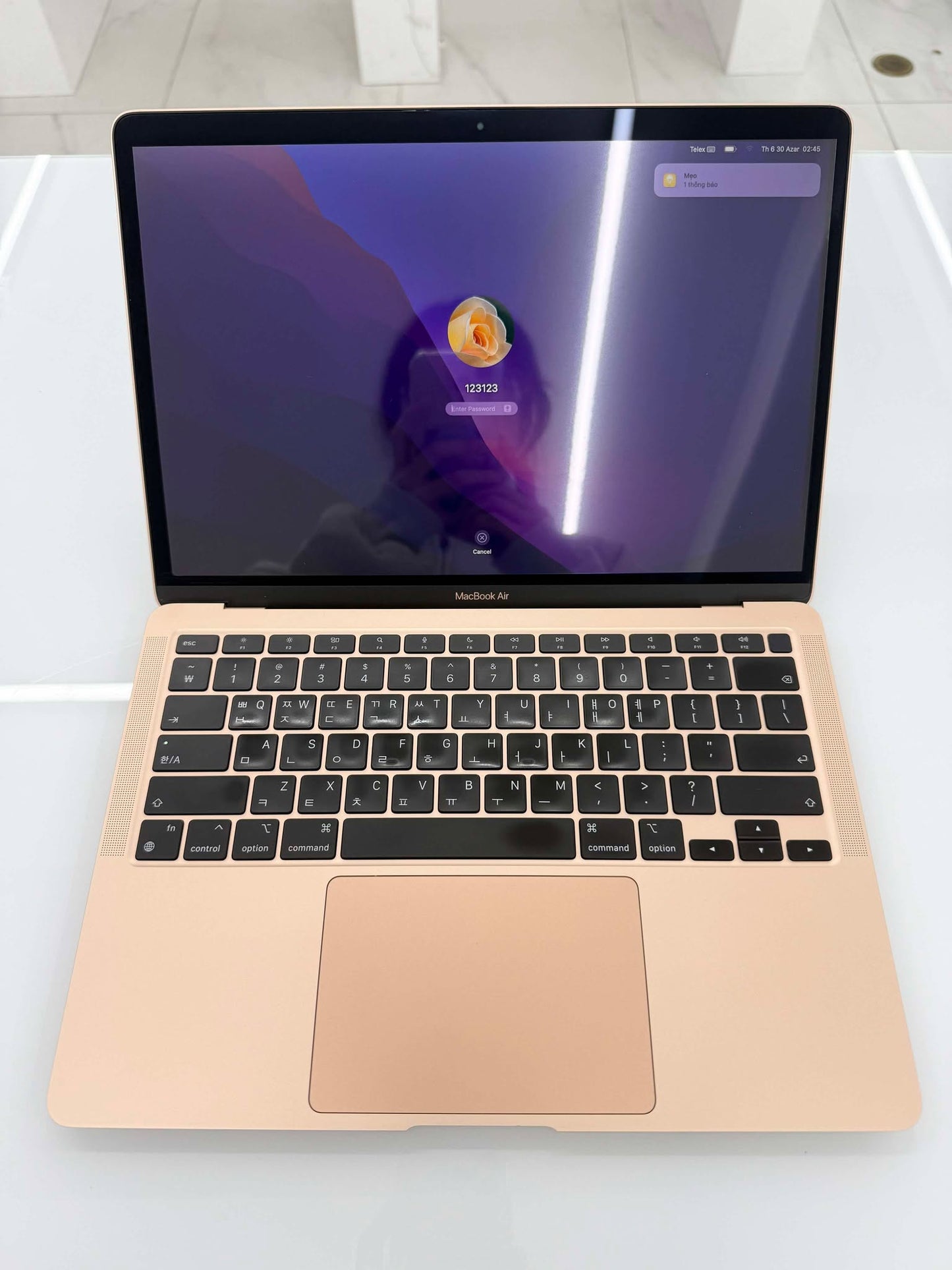 MacBook Air M1 bản 8gb/256gb Màu vàng, Pin zin 100%, Máy zin chưa qua thay sửa - 3Q6LC