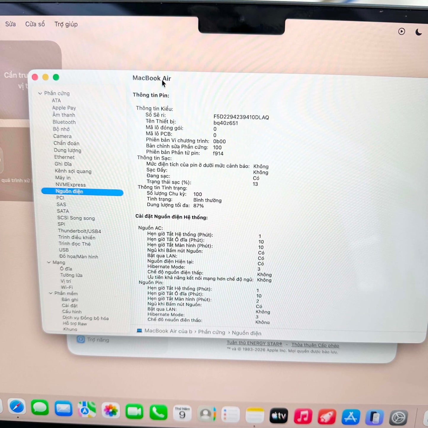MacBook Air M2 bản 8GB/256GB Màu xanh đen - Pin 87% - C6XVC - A-
