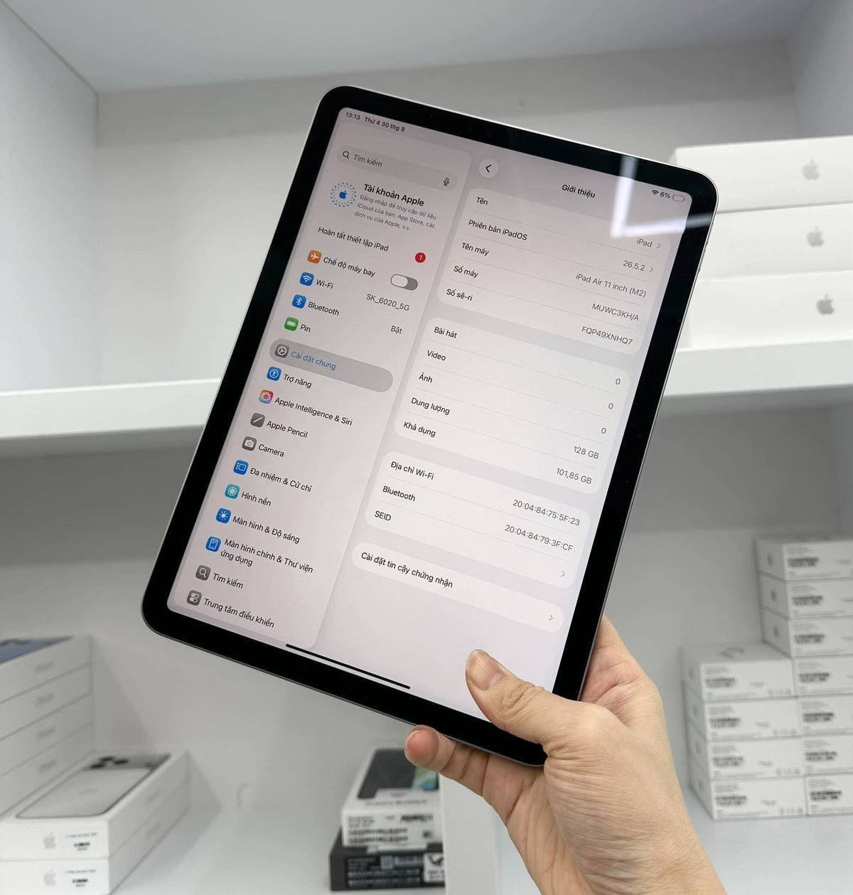IPad Air 6 bản 128GB Màu xám - pin 88% - XNHQ7