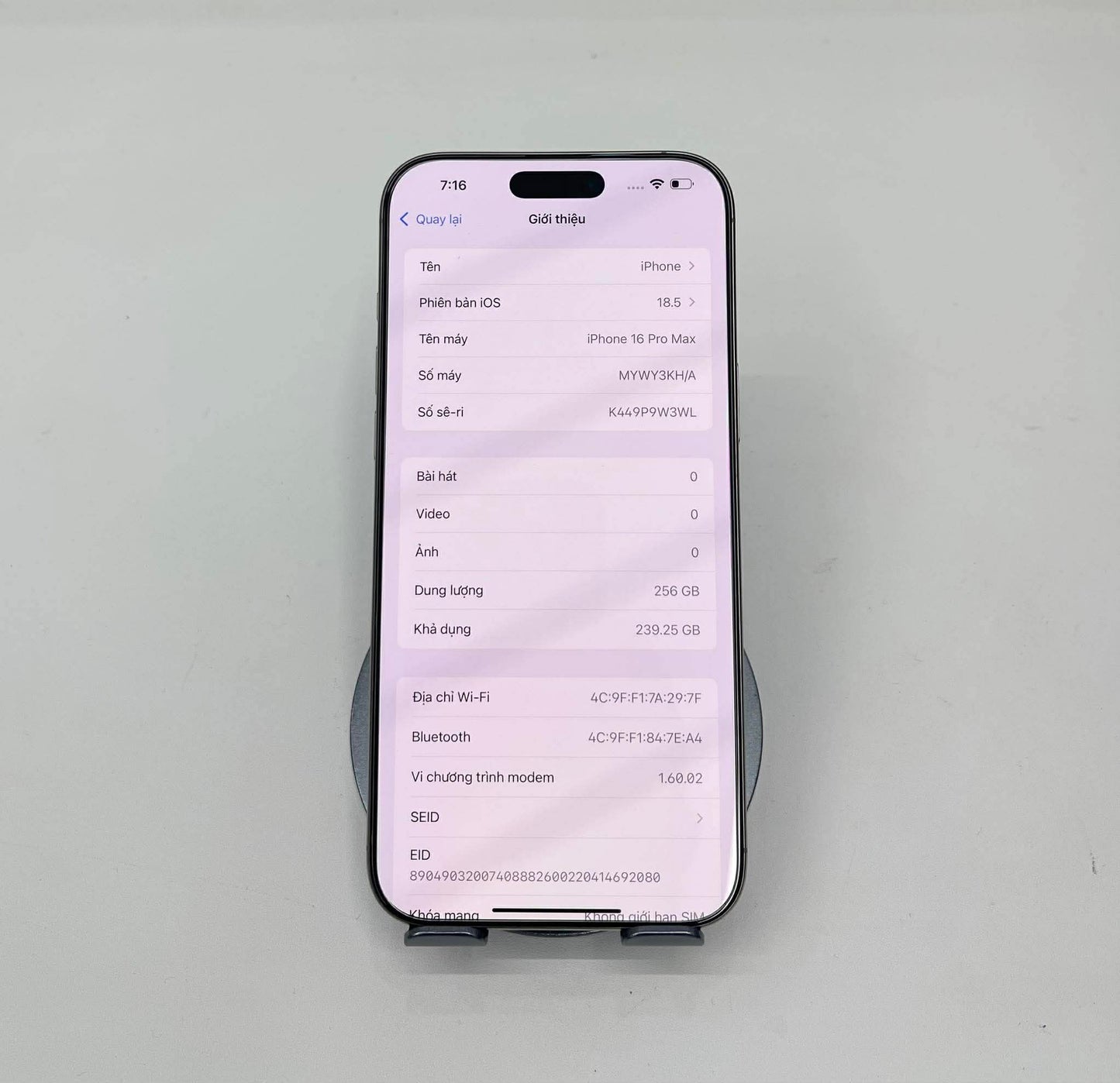 IPhone 16 Promax 256GB màu Titan - Pin 100% sạc 0 lần - 04223/ 89759