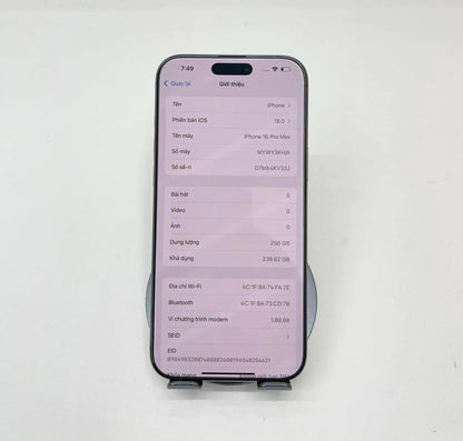 IPhone 16 Promax 256GB màu Titan - Pin 100% sạc 6L - 41439