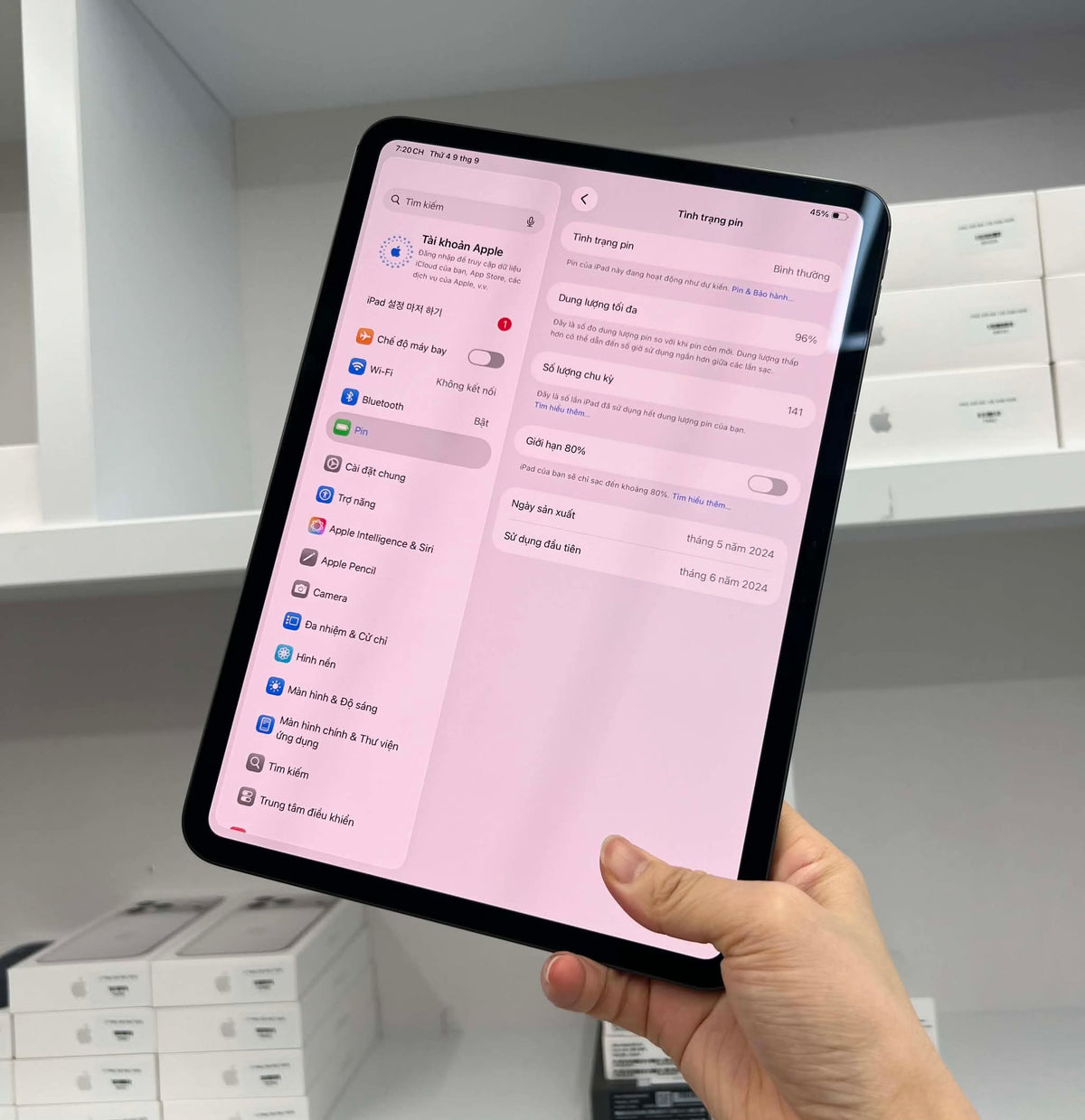 IPad Pro M4 bản 256GB Màu xám  box + sạc zin - Pin 96% - VC971 -a -