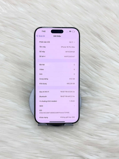 IPhone 16 ProMax 512GB Màu Titan - Pin 94% - 39006 TEKU