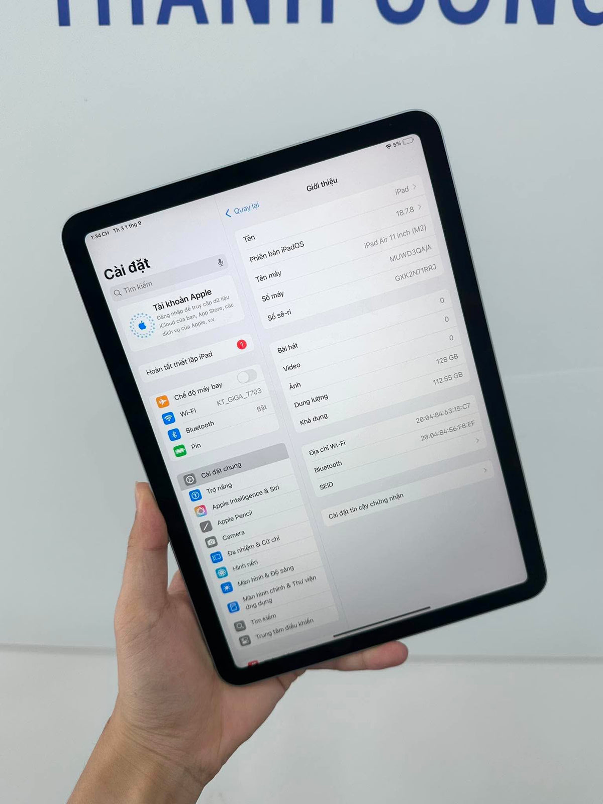 IPad Air 6 bản 128gb Màu Blue - Pin 93% -71rrl - A- Teku
