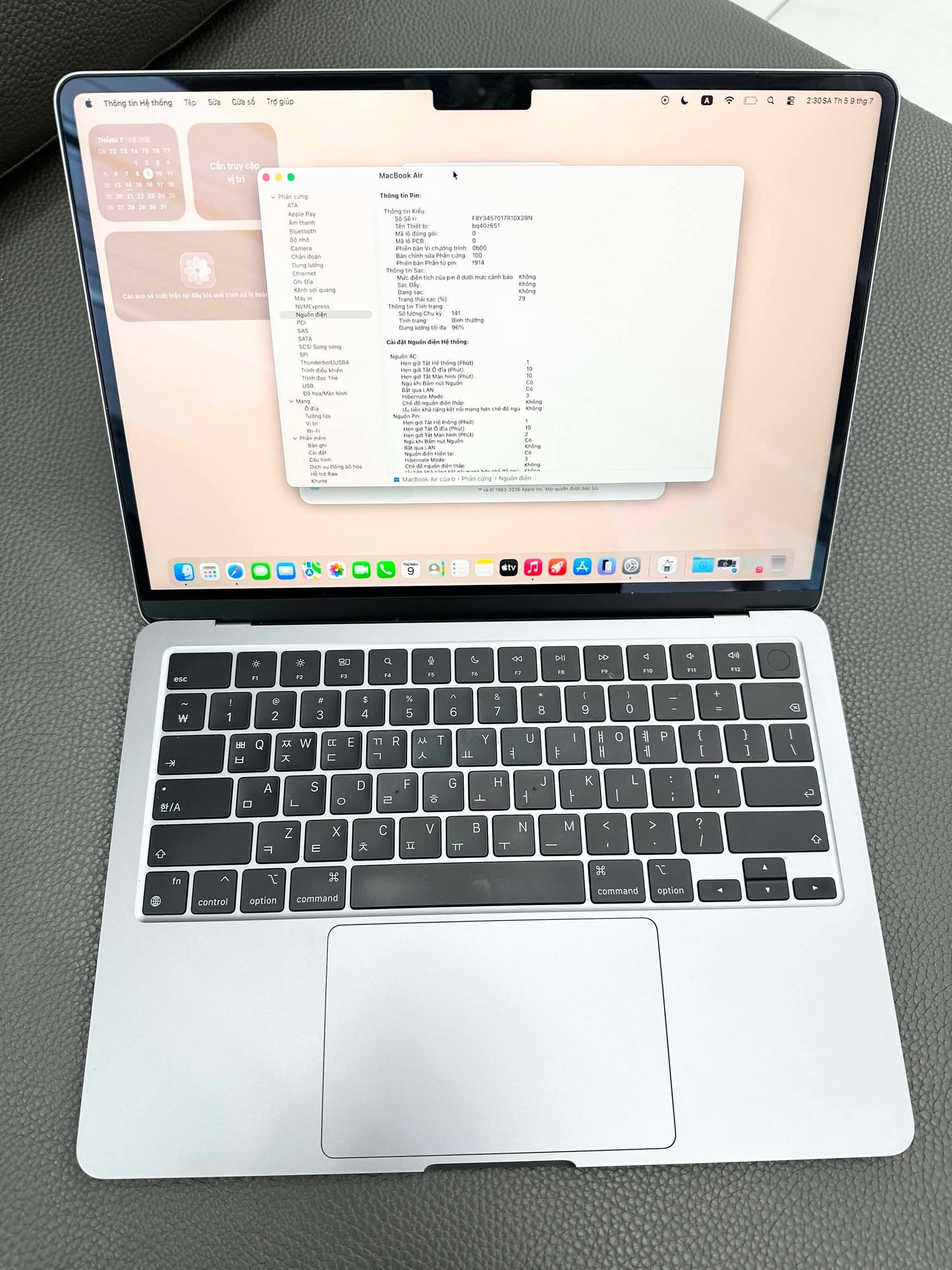 MacBook Air M2 8gb/256gb Màu Xám, Pin 96 - 434GW - A-