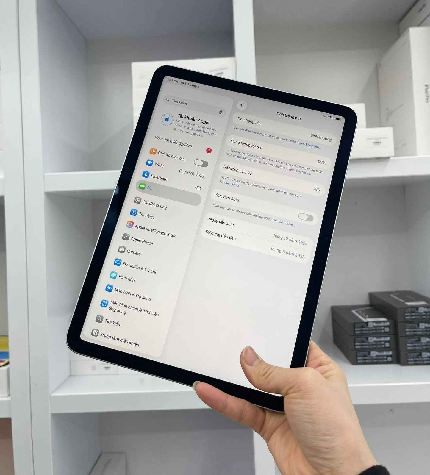 IPad Air 6 bản 128GB Màu Blue - Pin 99% - FL2FR Teku