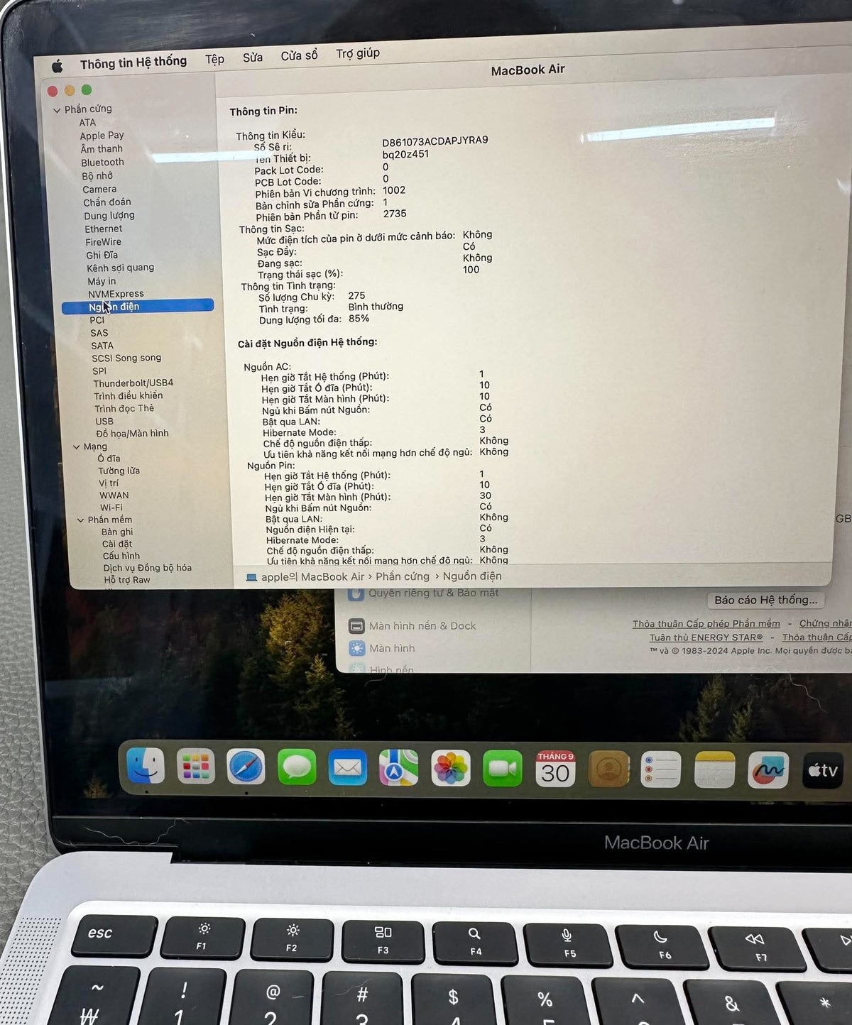 MacBook Air M1 bản 8gb/256gb Màu Xám - Pin 85% - DQ6L4  A-