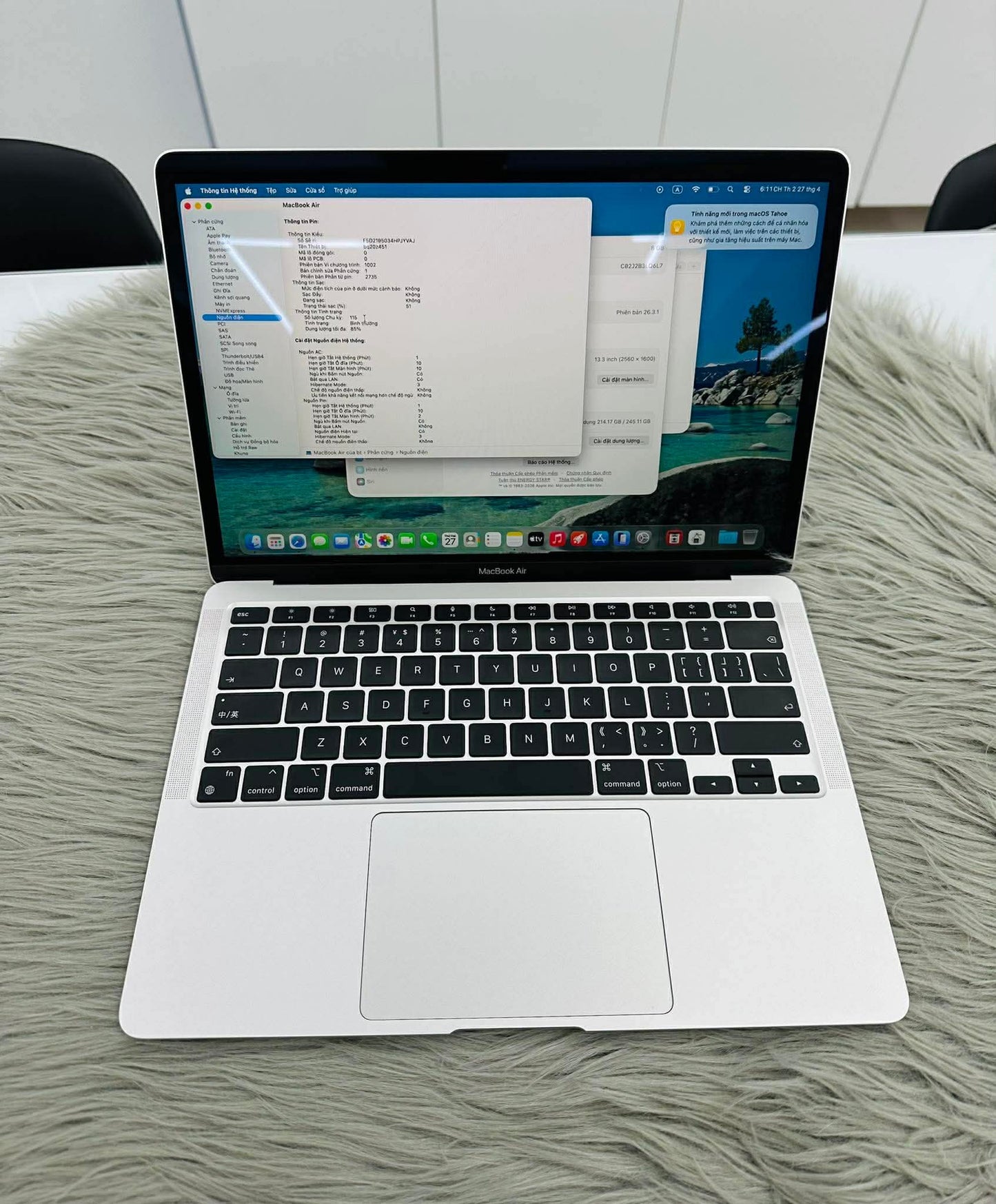 MacBook Air M1 bản 8gb/256gb Màu Bạc - Pin 85% - 3LQ6L7 A-