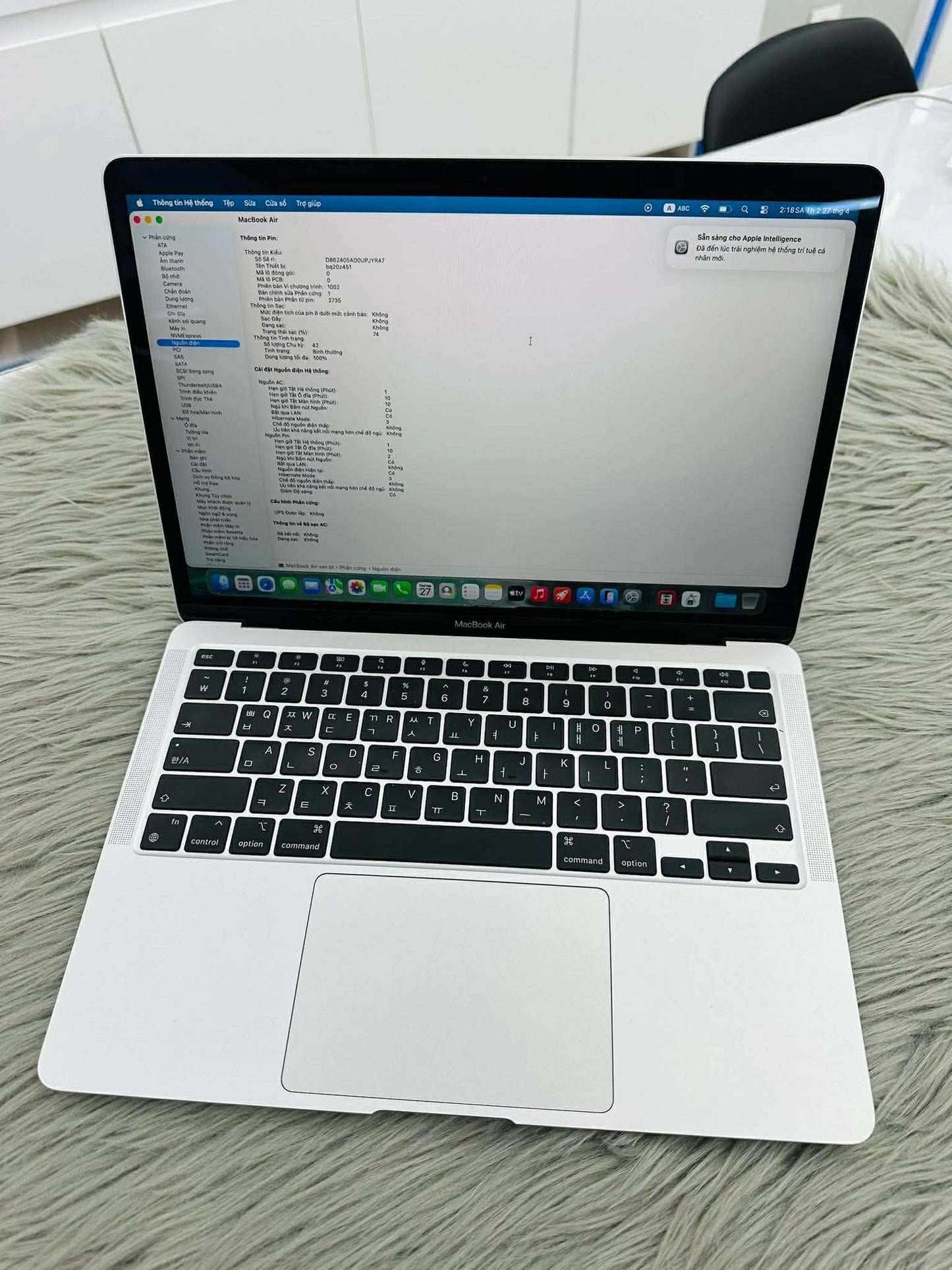 MacBook Air M1 bản 8gb/256gb Màu Bạc - Pin 86% - W7Q6L7 A-*