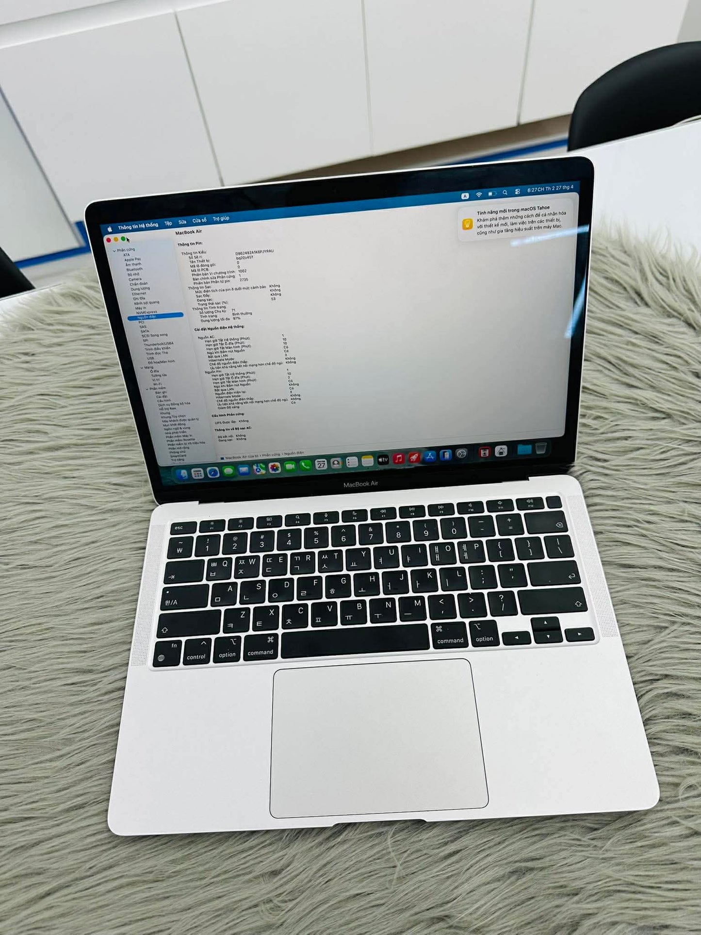 MacBook Air M1 bản 8gb/256gb Màu Bạc - Pin 97% - 3B1WFX A-
