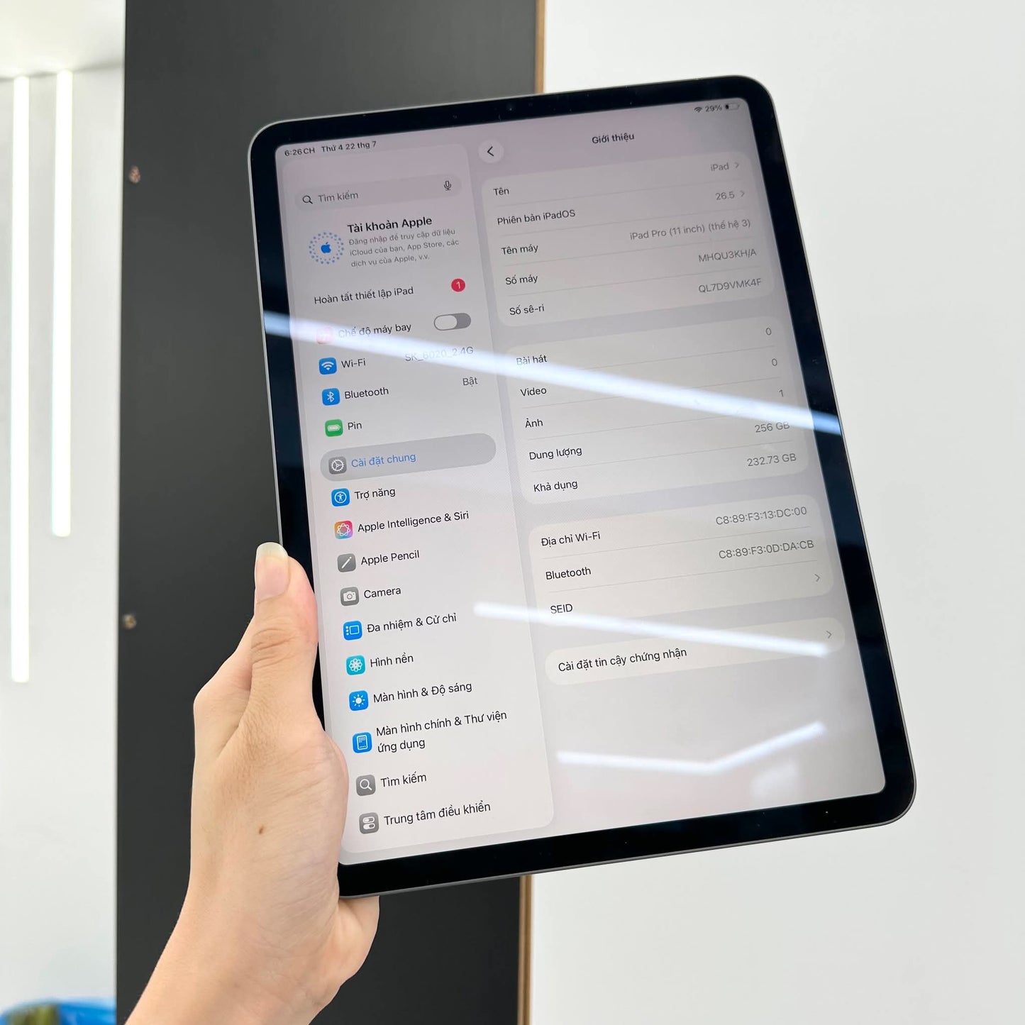 IPad Pro M1 bản 256gb Màu xám - Pin 96% - VMK4F