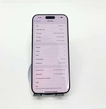 IPhone 16 ProMax 256GB Màu đen - Pin 100% sạc 5 lần - 03736