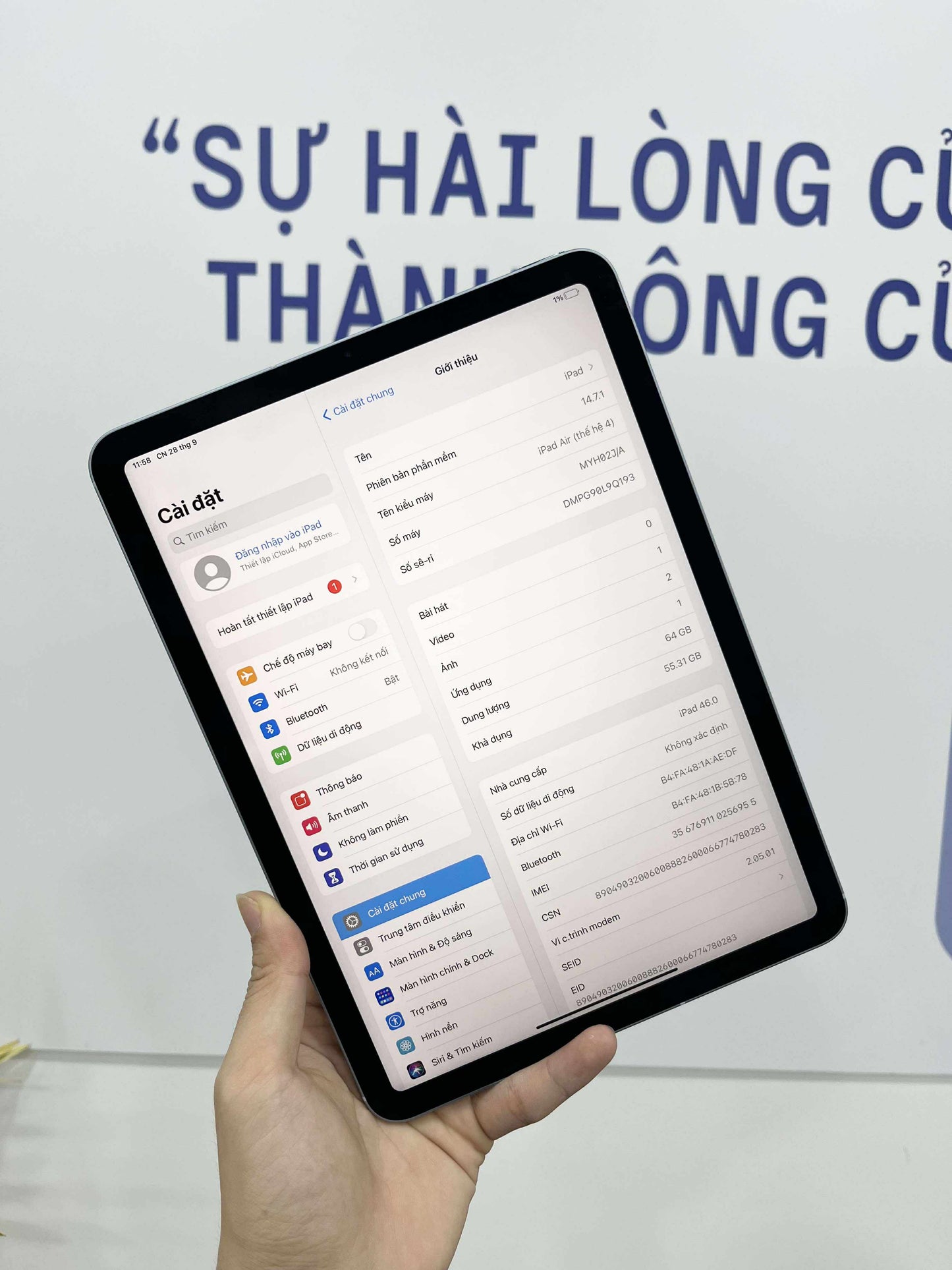IPad Air 4 bản 64GB Màu Xanh dương - Pin 100% - L9Q193 - TEKU