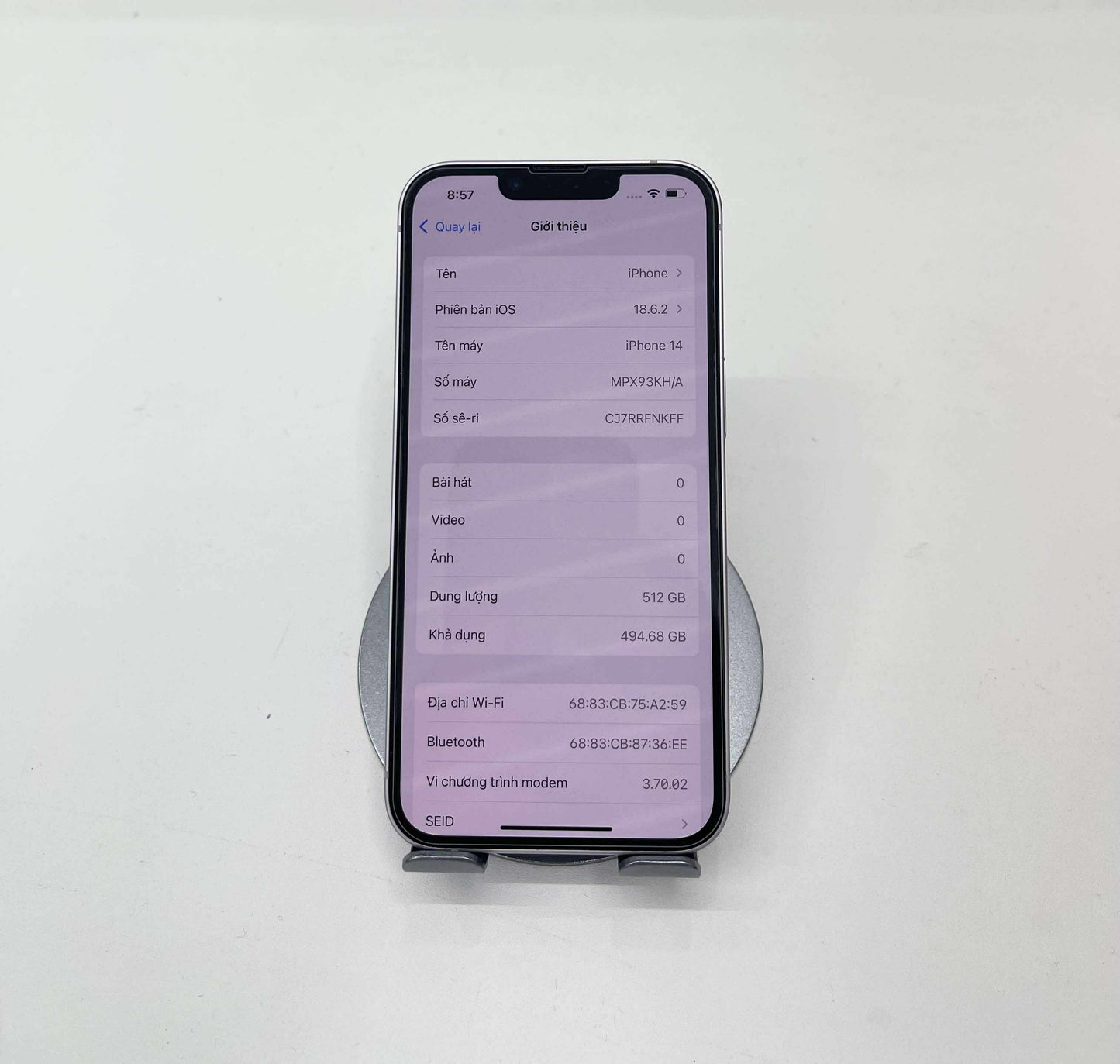 IPhone 14 bản 512GB Màu tím - Pin 84% - A- - 32965*